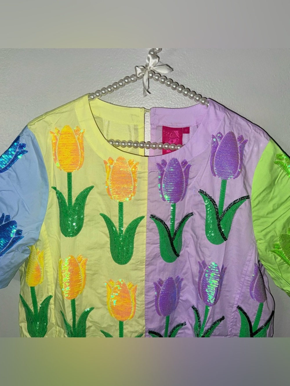 QUEEN OF SPARKLES NEON COLORBLOCK TULIP MINI DRESS - Picture 4 of 10